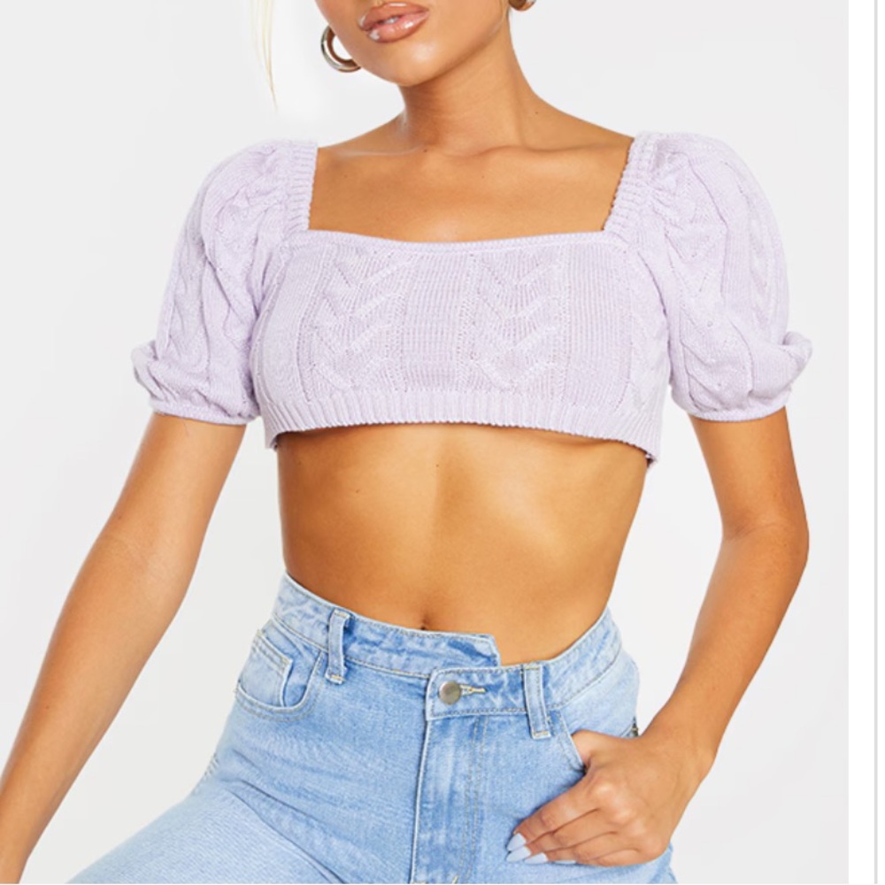 Prettylittlething Cable Knitted Puff Shoulder Top - Picture 2 of 2